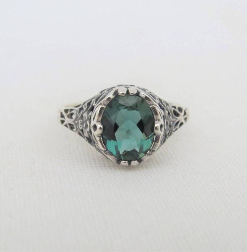 Vintage Sterling Silber Smaragd Filigraner Ring Größe 7 von wandajewelry2013