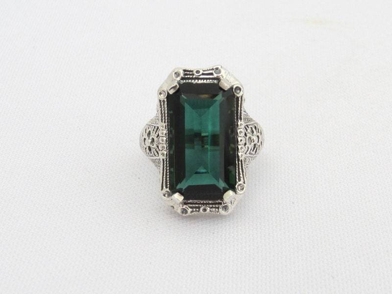 Vintage Sterling Silber Smaragd Filigraner Ring Größe 8 von wandajewelry2013