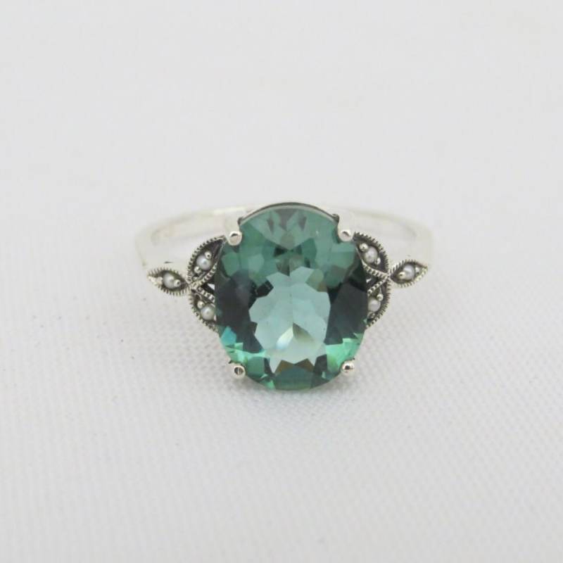 Vintage Sterling Silber Smaragd & Rocailles Perle Ring Größe 9 von wandajewelry2013