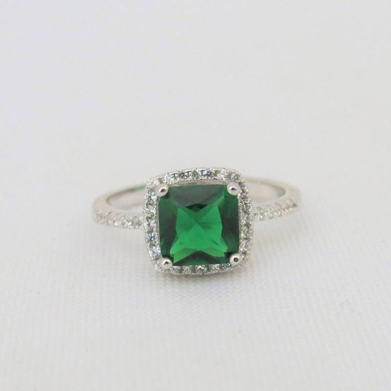 Vintage Sterling Silber Smaragd & Weißer Topas Verlobungsring Größe 7 von wandajewelry2013