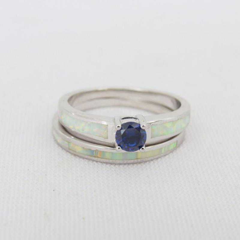 Vintage Sterling Silber Tansanit & Inlay Weißer Opal Ring Größe 9 von wandajewelry2013