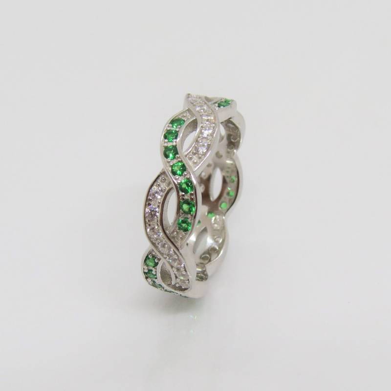 Vintage Sterling Silber Topaz & Smaragd Twisted Bandring Größe 9 von wandajewelry2013