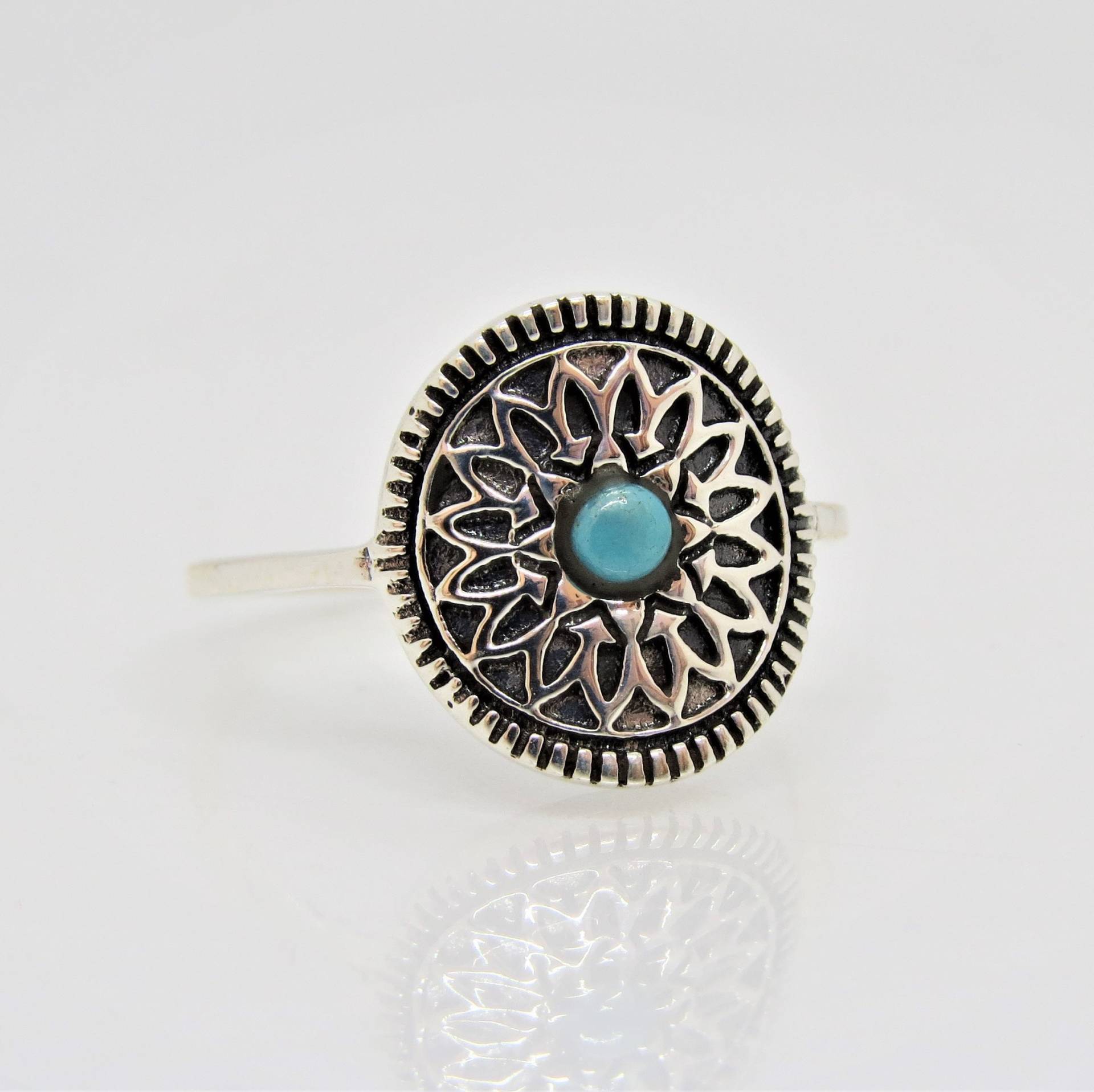 Vintage Sterling Silber Türkis Blume Ring Größe 7 von wandajewelry2013