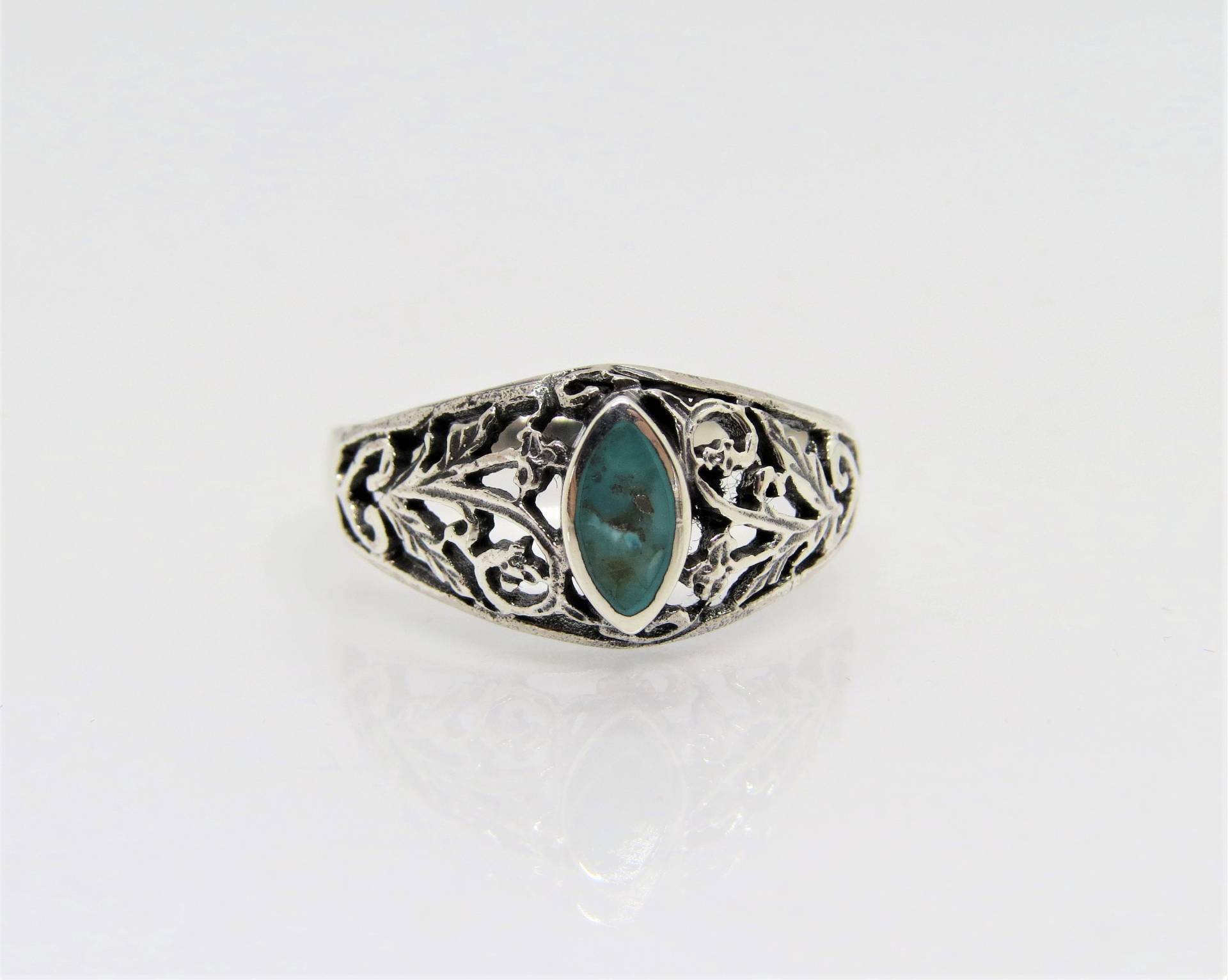 Vintage Sterling Silber Türkis Filigran Ring Gr. 7 von wandajewelry2013