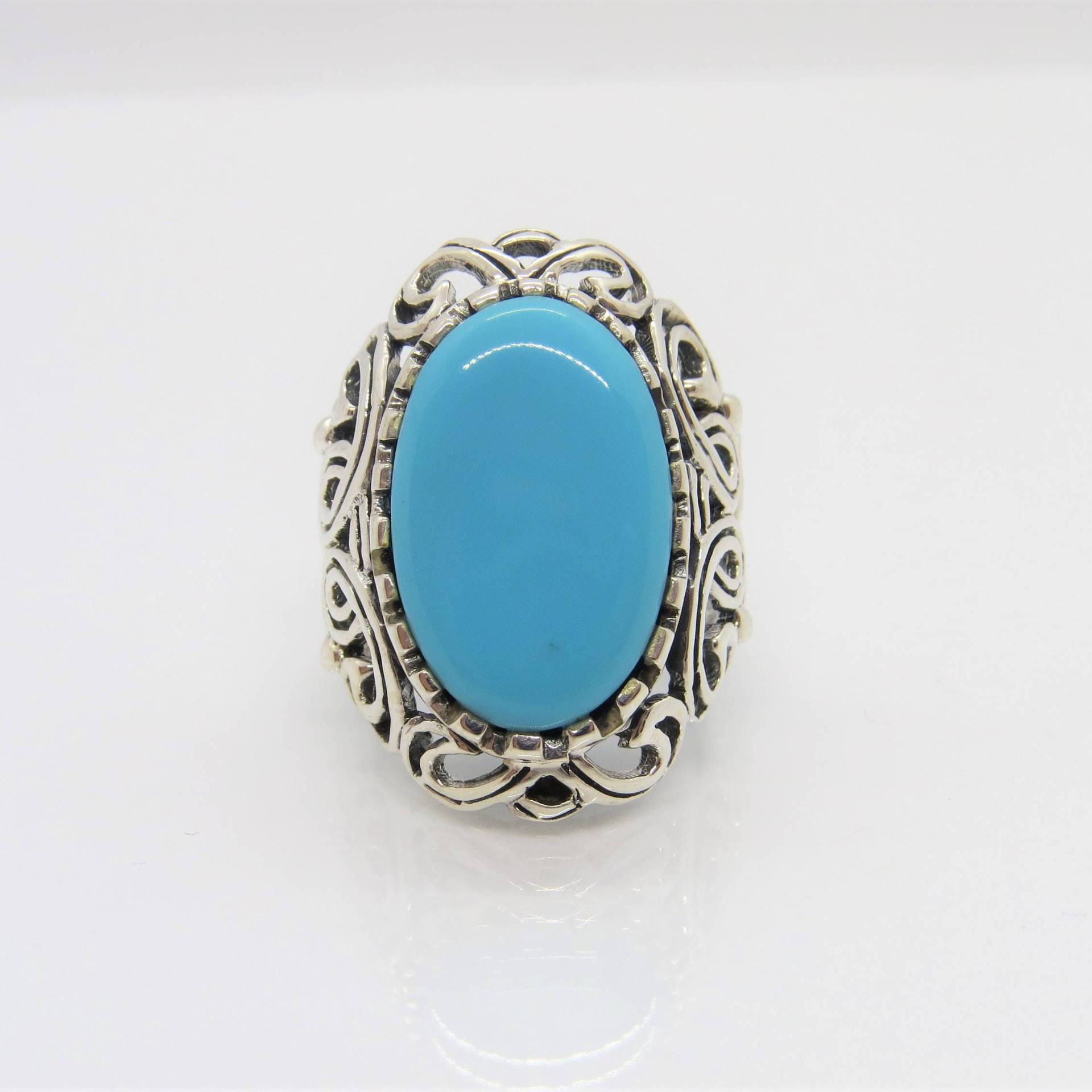 Vintage Sterling Silber Türkis Filigrane Kuppel Ring Größe 8 von wandajewelry2013