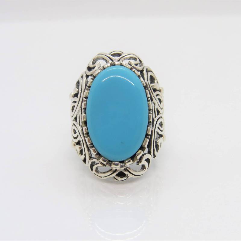 Vintage Sterling Silber Türkis Filigrane Kuppel Ring Größe 8 von wandajewelry2013