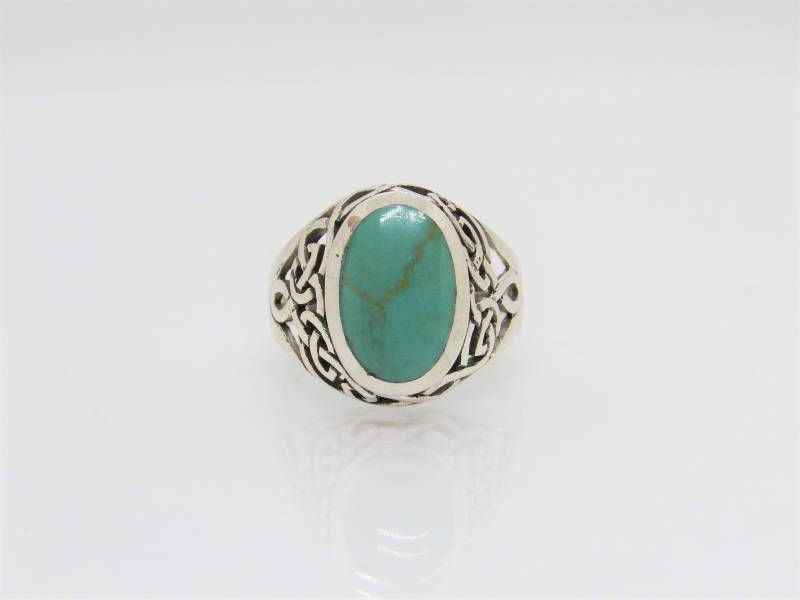 Vintage Sterling Silber Türkis Keltic Unisex Kuppel Ring Größe 9 von wandajewelry2013