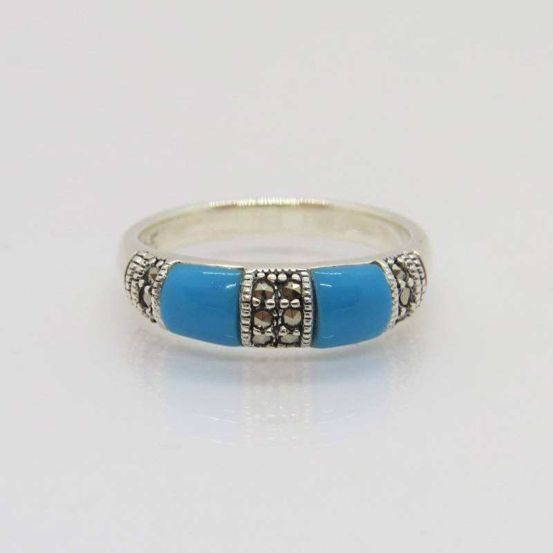 Vintage Sterling Silber Türkis & Markasiten Bandring Größe 8 von wandajewelry2013