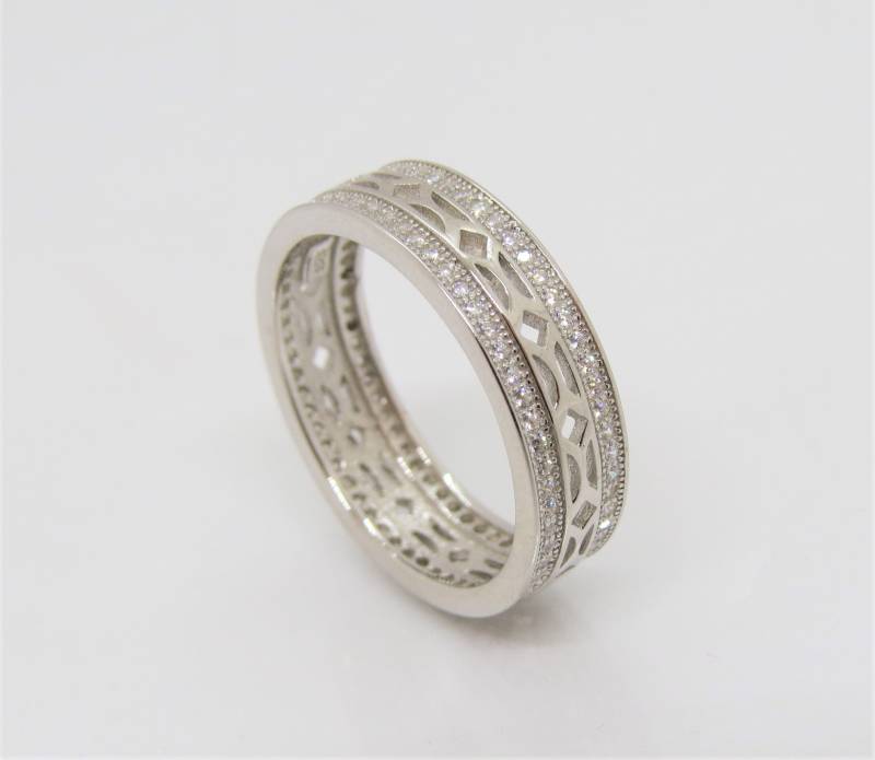 Vintage Sterling Silber Weißer Topas Ehering Größe 9 von wandajewelry2013