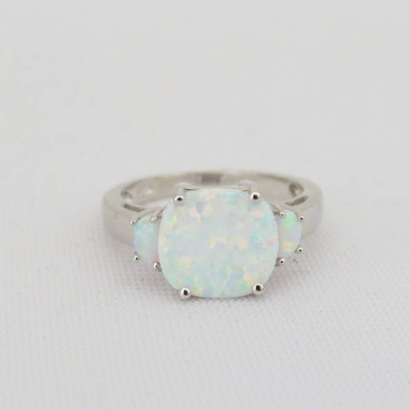Vintage Sterling Silber Weißer Opal Drei Stein Ring Größe 6 von wandajewelry2013