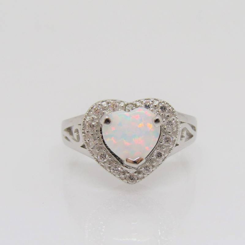 Vintage Sterling Silber Weißer Opal & Topas Herz Filigraner Ring Größe 8 von wandajewelry2013