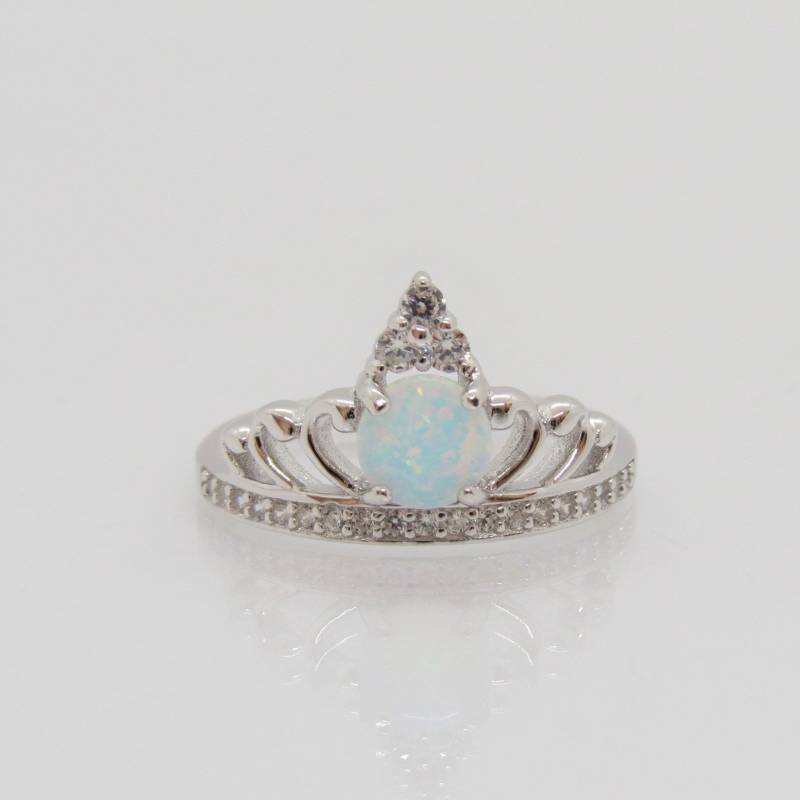 Vintage Sterling Silber Weißer Opal & Topas Krone Ring Größe 8 von wandajewelry2013