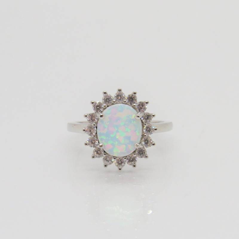 Vintage Sterling Silber Weißer Opal & Topas Ring Größe 6 von wandajewelry2013