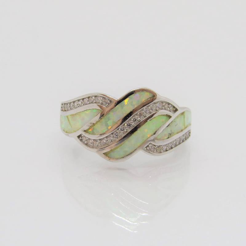 Vintage Sterling Silber Weißer Opal & Topas Twisted Ring Größe 5 von wandajewelry2013