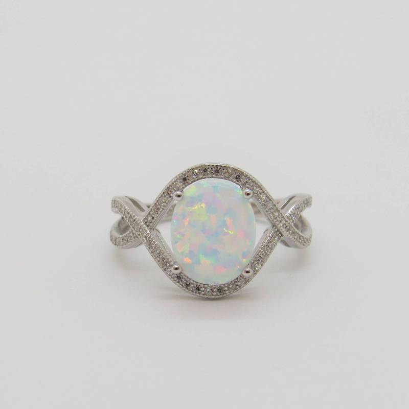Vintage Sterling Silber Weißer Opal & Topas Verdrehter Ring Größe 7 von wandajewelry2013
