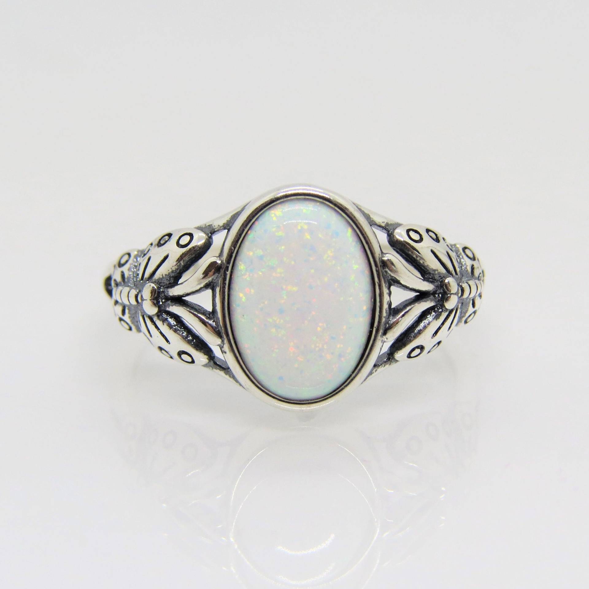 Vintage Sterling Silber White Opal Schmetterling Ring Größe 8 von wandajewelry2013