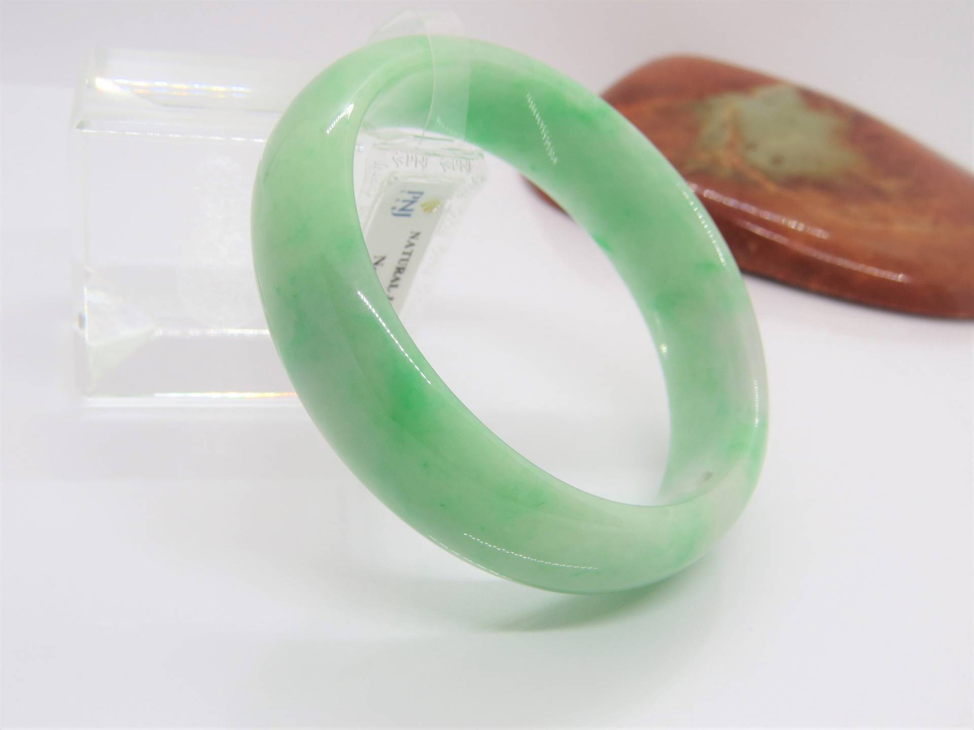 Vintage Transluzente Natürliche Grün Weiß Jadeit Jade Armreif 59mm von wandajewelry2013