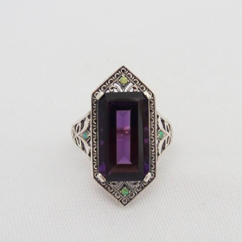 sterling Silber Amethyst & Grüner Opal Filigraner Ring Größe 8 von wandajewelry2013