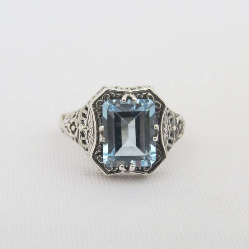 sterling Silber Aquamarin Filigran Ring Größe 7 von wandajewelry2013