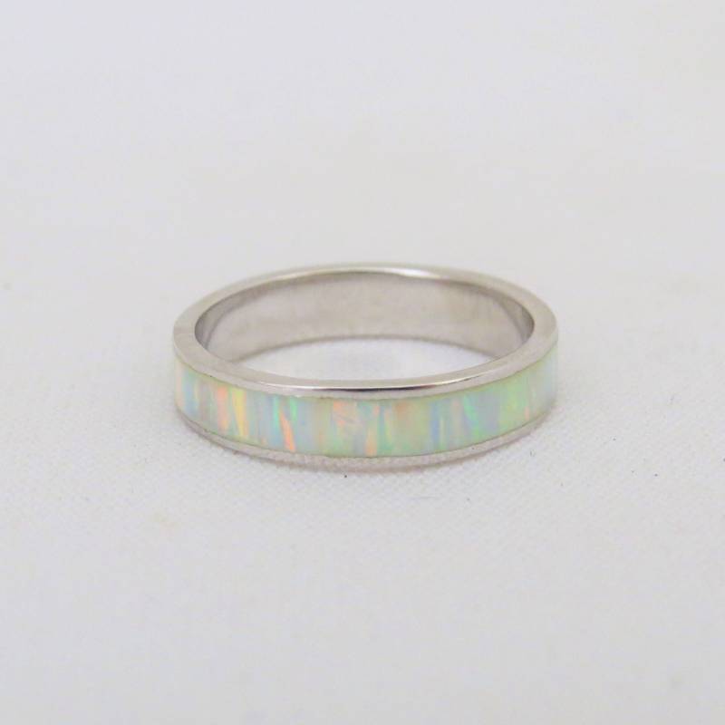 sterling Silber Inlay Feueropal Bandring Größe 7 von wandajewelry2013
