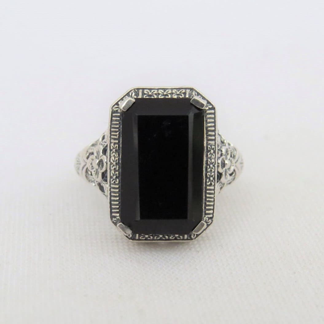 sterling Silber Natürliche Schwarze Onyx Filigree Ring Größe 9 von wandajewelry2013