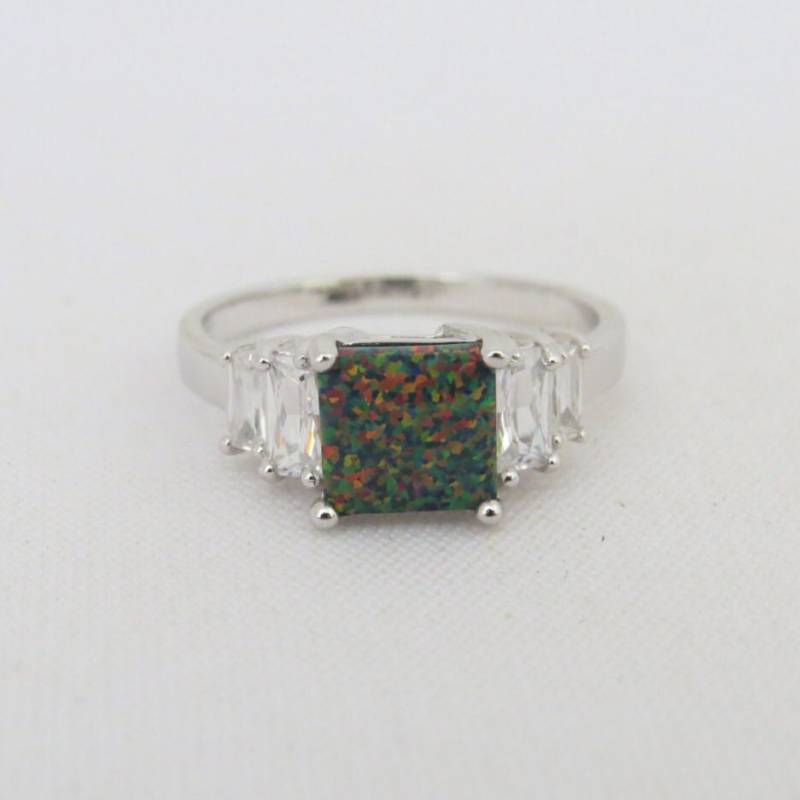 sterling Silber Princess Cut Schwarzer Opal & Weißer Topas Ring Größe 5 von wandajewelry2013