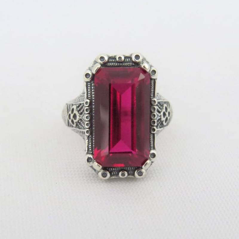 sterling Silber Rubin Filigran Ring Größe 24cm von wandajewelry2013