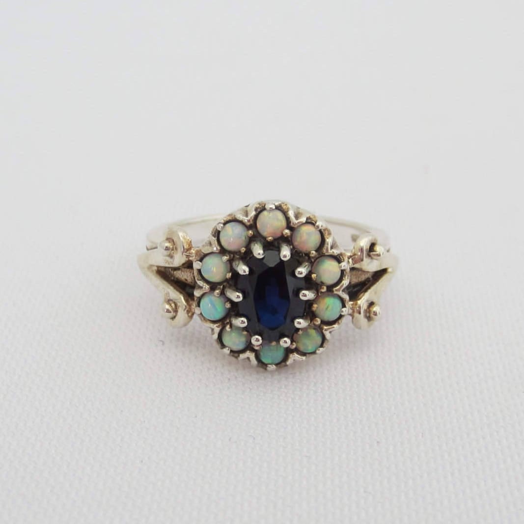 sterling Silber Saphir & Weißer Opal Ring Größe 10 von wandajewelry2013