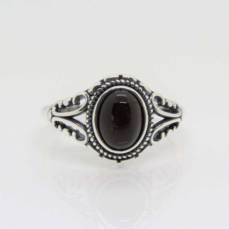 sterling Silber Schwarzer Onyx Filigran Ring Größe 20cm von wandajewelry2013