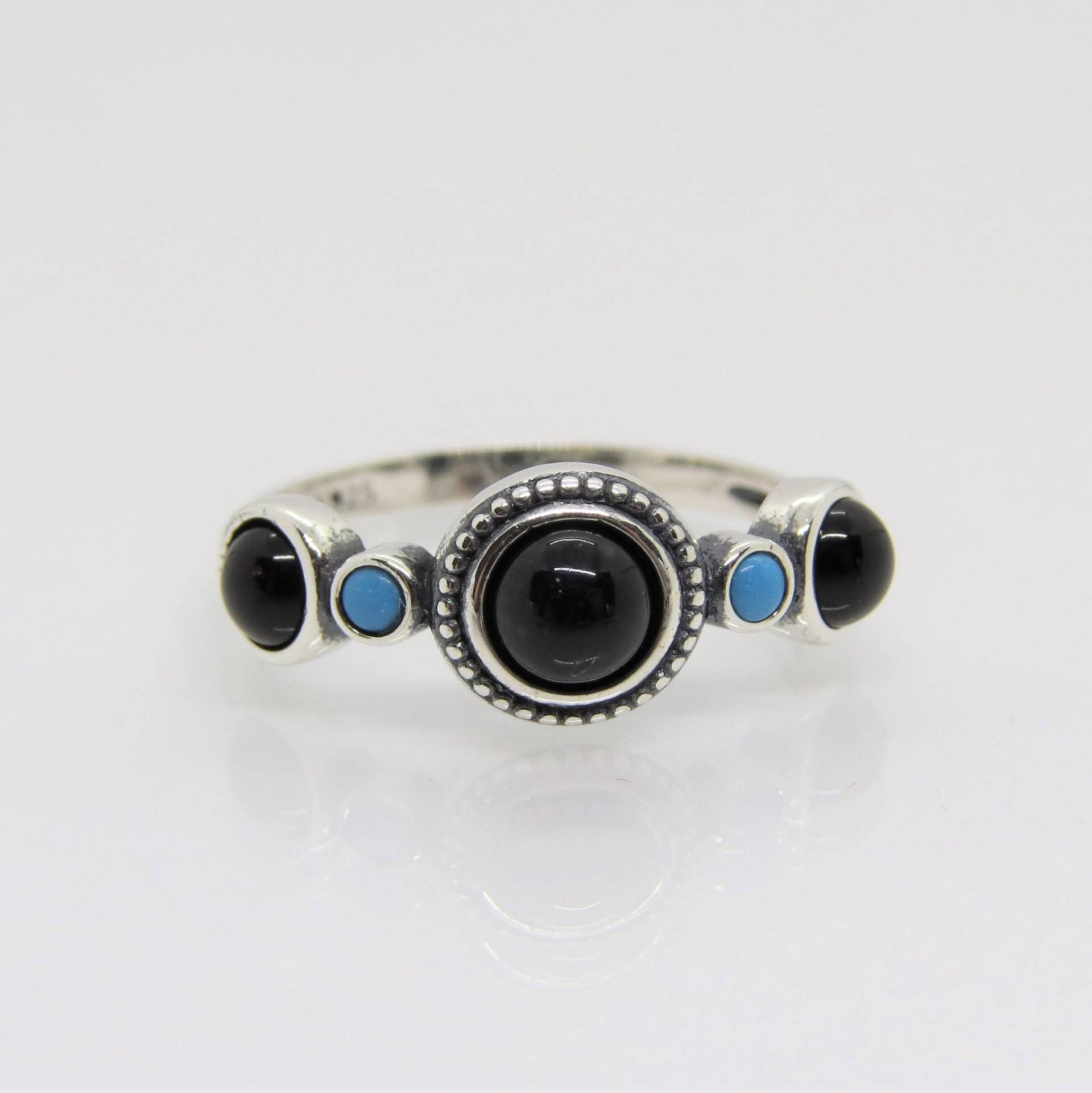 sterling Silber Schwarzer Onyx & Türkis Ring Größe 23 von wandajewelry2013