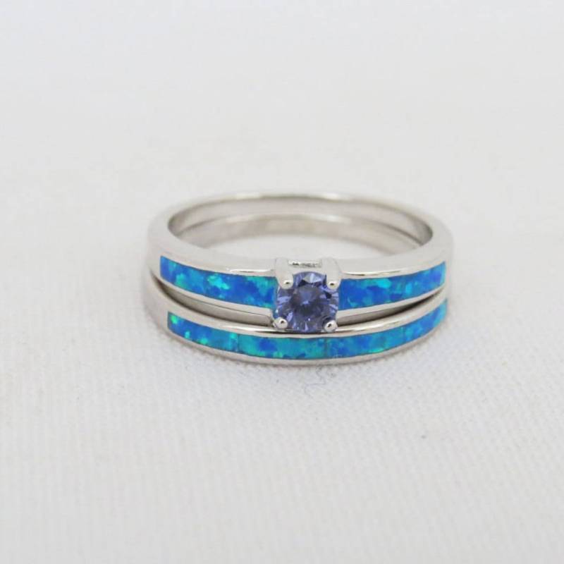 sterling Silber Tansanit & Inlay Blauer Opal Ring Set Größe 5 von wandajewelry2013