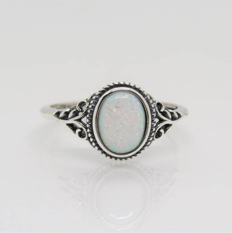 sterling Silber Weiß Opal Filigrane Ring von wandajewelry2013