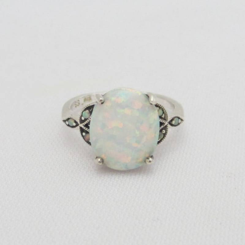 sterling Silber Weißer Opal Ring Größe 9 von wandajewelry2013