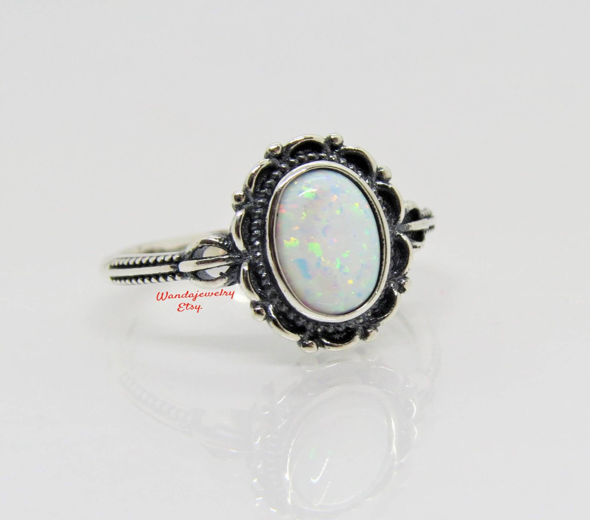 sterling Silber Weißer Opal Ring Größe 7 von wandajewelry2013