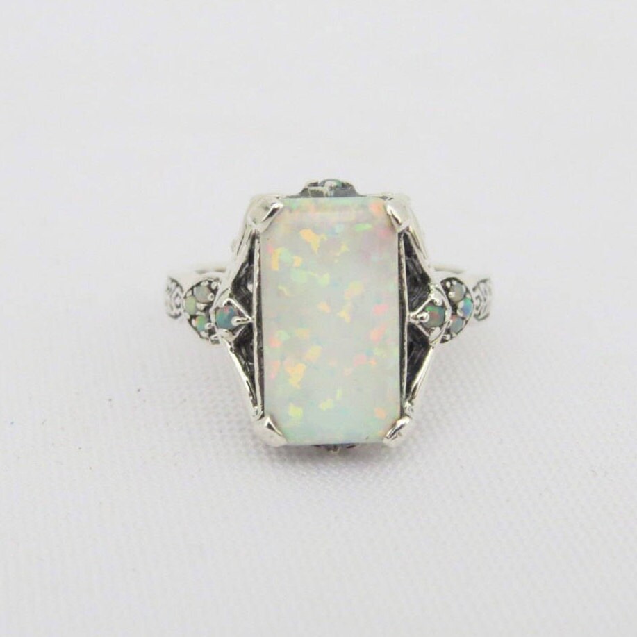 sterling Silber Weißer Opal Ring Größe 9 von wandajewelry2013