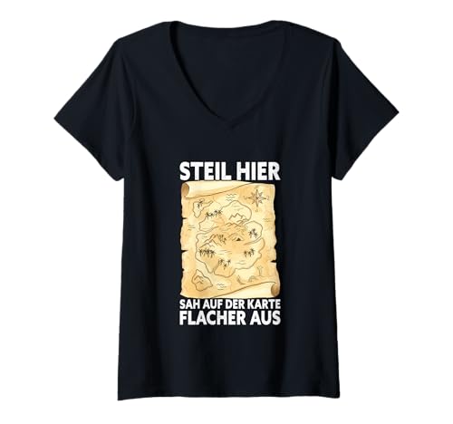 Damen Steil Hier SAH Auf Der Karte Flacher Aus T-Shirt mit V-Ausschnitt Damen Steil Hier SAH Auf Der Karte Flacher Aus T-Shirt mit V-Ausschnitt von wandern klettern bergsteigen sprüche design