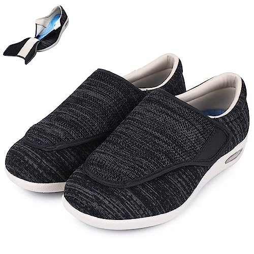 Diabetiker Schuhe Herren Damen Extra Breite Gesundheitsschuhe Orthopädische Schuhe Damen Rutschfest Verbandsschuhe mit Klettverschluss Senioren Hausschuhe Schuhe für Geschwollene Füße,Black gray,43EU von wangdahua