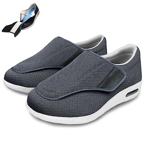 Diabetiker Schuhe Herren Damen Extra Breite Gesundheitsschuhe Orthopädische Schuhe Damen Rutschfest Verbandsschuhe mit Klettverschluss Senioren Hausschuhe Schuhe für Geschwollene Füße,Dark gray,37.5EU von wangdahua