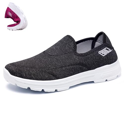 Lässige Wanderschuhe für Herren und Damen, Slip-On-Sneaker Bequeme Weiche Slipper Zum Anziehen Krankenschwester Arbeitsschuhe für Plattfüße, Plantarfasziitis, Fersenschmerzlinderung,Black 2,43 von wangdahua