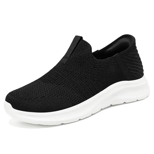 Leichte Wanderschuhe für Herren und Damen, Slip-On Freizeit Sneaker, Weiche Bequeme Gestrickte Mesh Tagesschuhe, Atmungsaktive Rutschfeste Arbeitsschuhe für Ballenzehen, Arthritis, Diabetes,Schwarz,37 von wangdahua