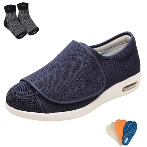 Ödem Diabetiker Schuhe Verstellbare Weite Passform Einfaches An- und Ausziehen Wanderschuhe für Ältere Geschwollene Füße, Herren Damen Leichte Anti-Rutsch Sneaker mit Luftpolster,Blue 1,37 von wangdahua