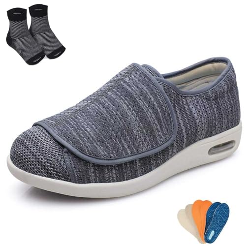 Ödem Diabetiker Schuhe Verstellbare Weite Passform Einfaches An- und Ausziehen Wanderschuhe für Ältere Geschwollene Füße, Herren Damen Leichte Anti-Rutsch Sneaker mit Luftpolster,Grey 2,45 von wangdahua