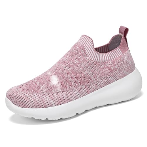 Plateau Sneaker für Herren Und Damen, Leichte Slip-On Wanderschuhe, Weiche Gestrickte Luftpolster-Sportschuhe, Atmungsaktive rutschfeste Arbeitsschuhe mit Fußgewölbeunterstützung,Rosa,41 von wangdahua