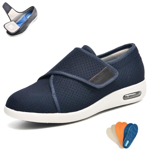 Wanderschuhe für Herren Und Damen, Breite Diabetikerschuhe Mit Verstellbaren Verschlüssen, Einfaches An- Und Ausziehen, rutschfeste Leichte Sneaker für Senioren, Ödeme, Plantarfasziitis,Blau,41 von wangdahua