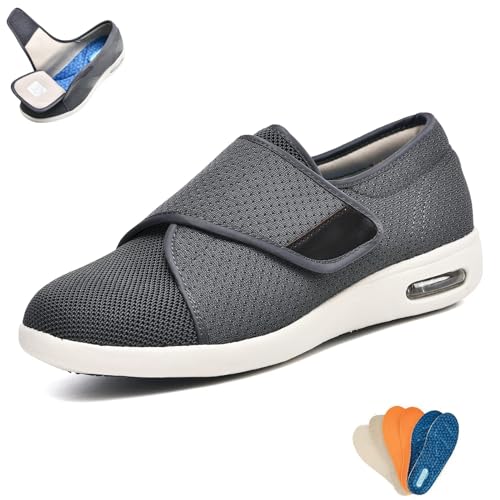 Wanderschuhe für Herren Und Damen, Breite Diabetikerschuhe Mit Verstellbaren Verschlüssen, Einfaches An- Und Ausziehen, rutschfeste Leichte Sneaker für Senioren, Ödeme, Plantarfasziitis,Grey 1,37 von wangdahua