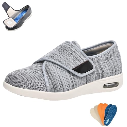 Wanderschuhe für Herren Und Damen, Breite Diabetikerschuhe Mit Verstellbaren Verschlüssen, Einfaches An- Und Ausziehen, rutschfeste Leichte Sneaker für Senioren, Ödeme, Plantarfasziitis,Grey 2,45 von wangdahua