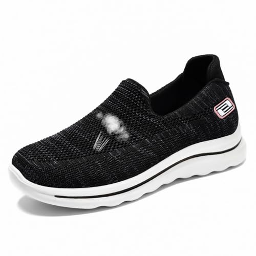 Wanderschuhe für Herren und Damen mit Fußgewölbeunterstützung, Atmungsaktive Sportschuhe zum Hineinschlüpfen, Bequemer Rutschfester Plateau-Sneaker mit Luftpolster-Strick,Black 1,39 von wangdahua