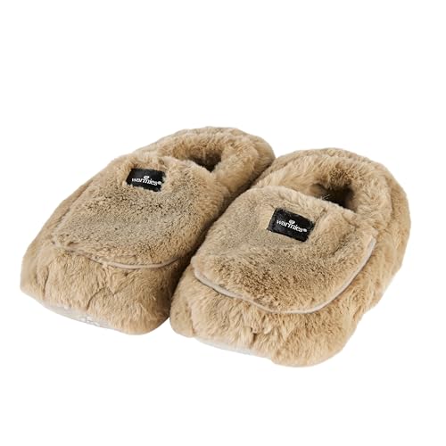 warmies Mikrowellen-Hausschuhe, Erwärmbare Damen-Hausschuhe mit getrocknetem französischem Lavendel, Beruhigende Wärme und Komfort, Farbe Latte, Eine Größe von warmies