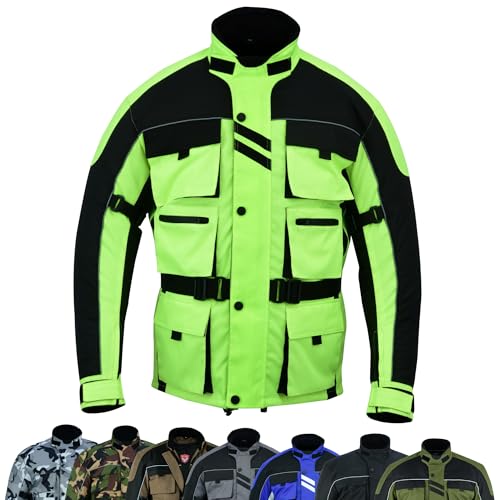 warrior gears 6 Taschen Herren-Motorradjacke, Textil-Rennmotorradjacke, Warnschutz-Biker-CE-Schutzpanzerjacken für Herren, wasserdicht und atmungsaktiv mit Netzfutter, Zitrone - XL von warrior gears