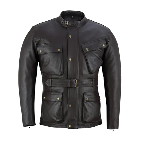 warrior gears Herren-Motorradjacke aus echtem Nappaleder in Premiumqualität aus Rindsleder mit CE-geprüften, geschützten Panzerungen im Inneren, festem Futter, Wetterschutz, Braun - XXL von warrior gears